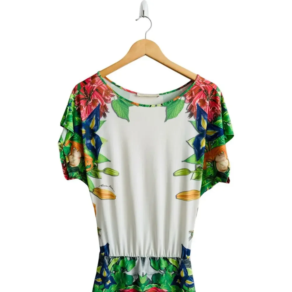 Morena Rosa Brazilian Tropical Floral Printed Logo Blouson Short Sleeve Dress XS - Picture 2 of 9